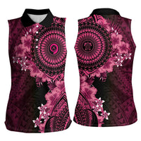 Vanuatu Women Sleeveless Polo Shirt Hibisus Polynesian Pattern Pink - Polynesian Pride