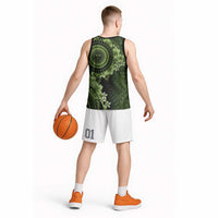 Vanuatu Basketball Jersey Hibisus Polynesian Pattern Green - Polynesian Pride