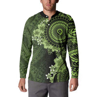 Vanuatu Button Sweatshirt Hibisus Polynesian Pattern Green - Polynesian Pride
