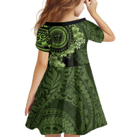 Vanuatu Family Matching Off The Shoulder Long Sleeve Dress and Hawaiian Shirt Hibisus Polynesian Pattern Green - Polynesian Pride