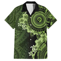 Vanuatu Family Matching Off The Shoulder Long Sleeve Dress and Hawaiian Shirt Hibisus Polynesian Pattern Green - Polynesian Pride