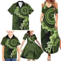 Vanuatu Family Matching Summer Maxi Dress and Hawaiian Shirt Hibisus Polynesian Pattern Green - Polynesian Pride