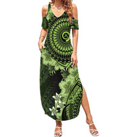 Vanuatu Family Matching Summer Maxi Dress and Hawaiian Shirt Hibisus Polynesian Pattern Green - Polynesian Pride