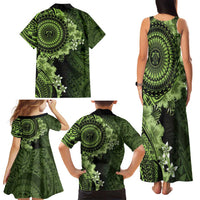 Vanuatu Family Matching Tank Maxi Dress and Hawaiian Shirt Hibisus Polynesian Pattern Green - Polynesian Pride