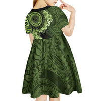 Vanuatu Kid Short Sleeve Dress Hibisus Polynesian Pattern Green - Polynesian Pride
