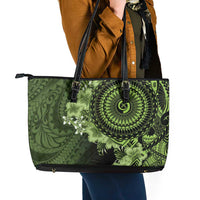 Vanuatu Leather Tote Bag Hibisus Polynesian Pattern Green - Polynesian Pride