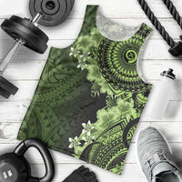 Vanuatu Men Tank Top Hibisus Polynesian Pattern Green - Polynesian Pride