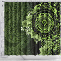 Vanuatu Shower Curtain Hibisus Polynesian Pattern Green - Polynesian Pride
