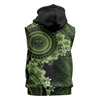 Vanuatu Sleeveless Hoodie Hibisus Polynesian Pattern Green LT14 - Polynesian Pride