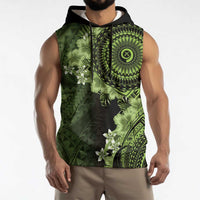Vanuatu Sleeveless Hoodie Hibisus Polynesian Pattern Green LT14 - Polynesian Pride