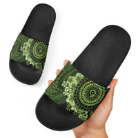 Vanuatu Slide Sandals Hibisus Polynesian Pattern Green - Polynesian Pride