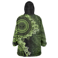 Vanuatu Wearable Blanket Hoodie Hibisus Polynesian Pattern Green LT14 - Polynesian Pride