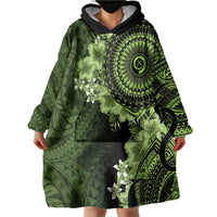Vanuatu Wearable Blanket Hoodie Hibisus Polynesian Pattern Green LT14 - Polynesian Pride
