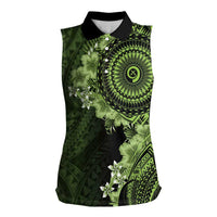 Vanuatu Women Sleeveless Polo Shirt Hibisus Polynesian Pattern Green - Polynesian Pride