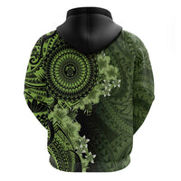 Vanuatu Zip Hoodie Hibisus Polynesian Pattern Green LT14 - Polynesian Pride