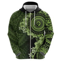Vanuatu Zip Hoodie Hibisus Polynesian Pattern Green LT14 - Polynesian Pride