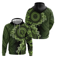 Vanuatu Zip Hoodie Hibisus Polynesian Pattern Green LT14 - Polynesian Pride