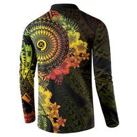 Vanuatu Button Sweatshirt Hibisus Polynesian Pattern Reggae - Polynesian Pride