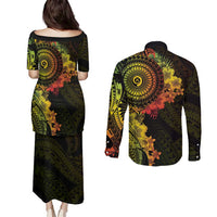 Vanuatu Couples Matching Puletasi and Long Sleeve Button Shirt Hibisus Polynesian Pattern Reggae - Polynesian Pride