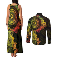 Vanuatu Couples Matching Tank Maxi Dress and Long Sleeve Button Shirt Hibisus Polynesian Pattern Reggae - Polynesian Pride