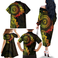 Vanuatu Family Matching Off The Shoulder Long Sleeve Dress and Hawaiian Shirt Hibisus Polynesian Pattern Reggae - Polynesian Pride