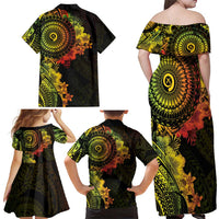 Vanuatu Family Matching Off Shoulder Maxi Dress and Hawaiian Shirt Hibisus Polynesian Pattern Reggae - Polynesian Pride