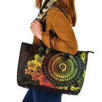 Vanuatu Leather Tote Bag Hibisus Polynesian Pattern Reggae - Polynesian Pride