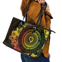 Vanuatu Leather Tote Bag Hibisus Polynesian Pattern Reggae - Polynesian Pride
