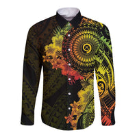 Vanuatu Long Sleeve Button Shirt Hibisus Polynesian Pattern Reggae - Polynesian Pride