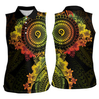 Vanuatu Women Sleeveless Polo Shirt Hibisus Polynesian Pattern Reggae - Polynesian Pride