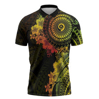 Vanuatu Zipper Polo Shirt Hibisus Polynesian Pattern Reggae - Polynesian Pride