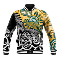 New Zealand Australia Rugby Custom Baseball Jacket Wallabies Aboriginal All Black Maori Tiki Together - Polynesian Pride