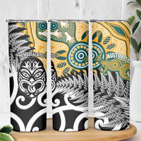 New Zealand Australia Rugby Skinny Tumbler Wallabies Aboriginal All Black Maori Tiki Together - Polynesian Pride