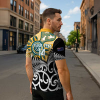 New Zealand Australia Rugby Custom Zipper Polo Shirt Wallabies Aboriginal All Black Maori Tiki Together - Polynesian Pride