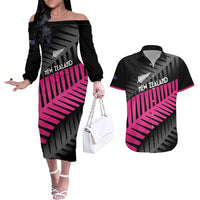 New Zealand Silver Fern Rugby Custom Couples Matching Off The Shoulder Long Sleeve Dress and Hawaiian Shirt 2025 All Black Go Champions - Polynesian Pride