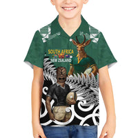 New Zealand South Africa Rugby Custom Family Matching Short Sleeve Bodycon Dress and Hawaiian Shirt Springboks Kente All Black Maori Together - Polynesian Pride