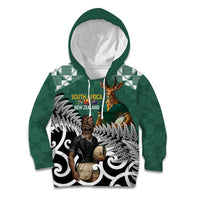 New Zealand South Africa Rugby Custom Kid Hoodie Springboks Kente All Black Maori Together - Polynesian Pride
