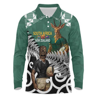 New Zealand South Africa Rugby Custom Long Sleeve Polo Shirt Springboks Kente All Black Maori Together - Polynesian Pride