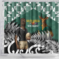 New Zealand South Africa Rugby Shower Curtain Springboks Kente All Black Maori Together - Polynesian Pride