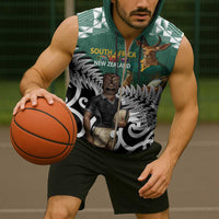 New Zealand South Africa Rugby Custom Sleeveless Zip Hoodie Springboks Kente All Black Maori Together LT14 - Polynesian Pride