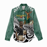 New Zealand South Africa Rugby Custom Women Casual Shirt Springboks Kente All Black Maori Together - Polynesian Pride