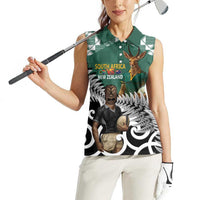 New Zealand South Africa Rugby Custom Women Sleeveless Polo Shirt Springboks Kente All Black Maori Together - Polynesian Pride