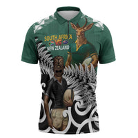 New Zealand South Africa Rugby Custom Zipper Polo Shirt Springboks Kente All Black Maori Together LT14 Green - Polynesian Pride
