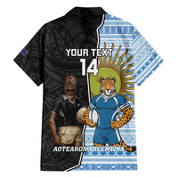 New Zealand Argentina Rugby Custom Family Matching Short Sleeve Bodycon Dress and Hawaiian Shirt 2025 Los Pumas All Black Together - Polynesian Pride