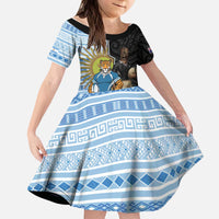 New Zealand Argentina Rugby Custom Kid Short Sleeve Dress 2025 Los Pumas All Black Together - Polynesian Pride