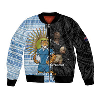 New Zealand Argentina Rugby Custom Sleeve Zip Bomber Jacket 2025 Los Pumas All Black Together - Polynesian Pride