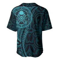 New Zealand Skull Darts Baseball Jersey Aotearoa Maori Chest Tattoo Stylized Teal - Polynesian Pride