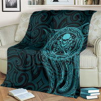 New Zealand Skull Darts Blanket Aotearoa Maori Chest Tattoo Stylized Teal - Polynesian Pride