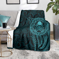 New Zealand Skull Darts Blanket Aotearoa Maori Chest Tattoo Stylized Teal - Polynesian Pride