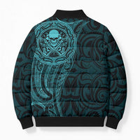 New Zealand Skull Darts Bomber Puffer Jacket Aotearoa Maori Chest Tattoo Stylized Teal - Polynesian Pride
